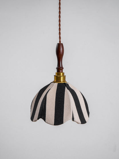 Hanging Ceiling Light with Tulip-Style Striped Shade 7.9 in Diameter Adjustable Wood Accent for Kitchen Dining Room Reading Nook Breakfast A