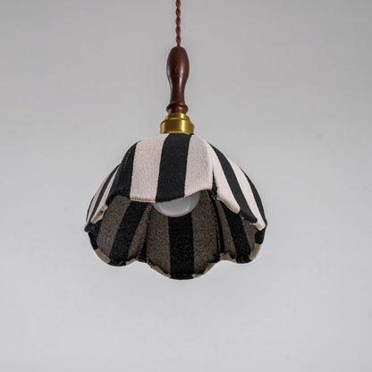 Hanging Ceiling Light with Tulip-Style Striped Shade 7.9 in Diameter Adjustable Wood Accent for Kitchen Dining Room Reading Nook Breakfast A