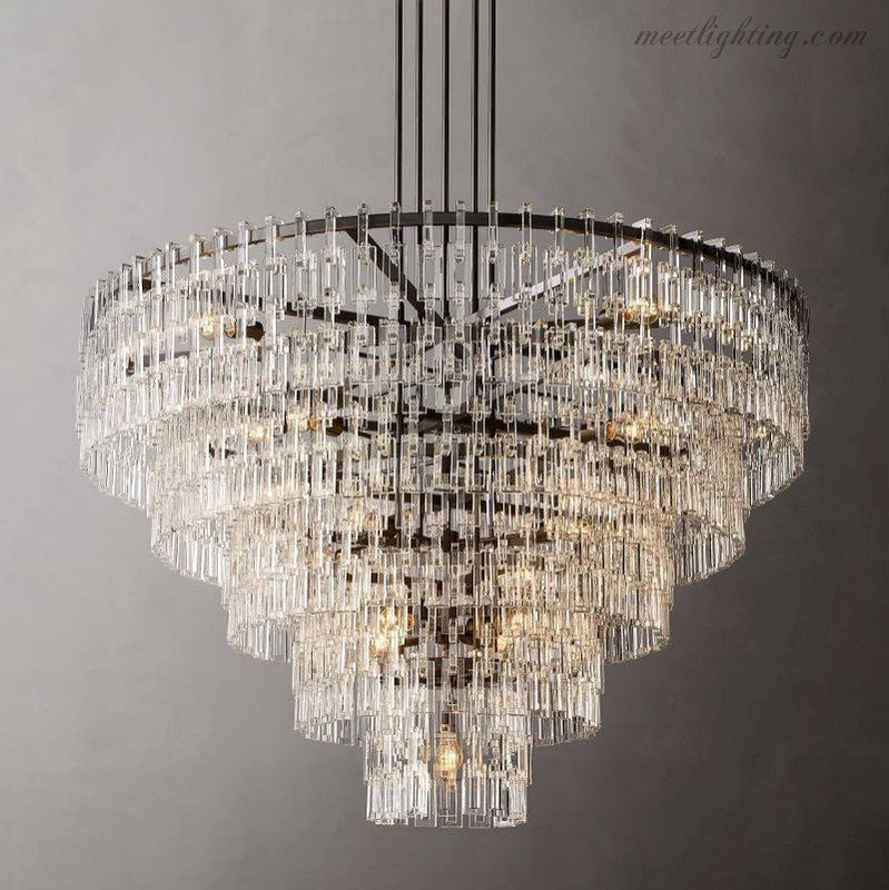 Five-Tier Crystal Chandelier 61 in Diameter 17-Light Statement Ceiling Fixture for Living Room Dining Room Foyer Entryway Hotel Lobby