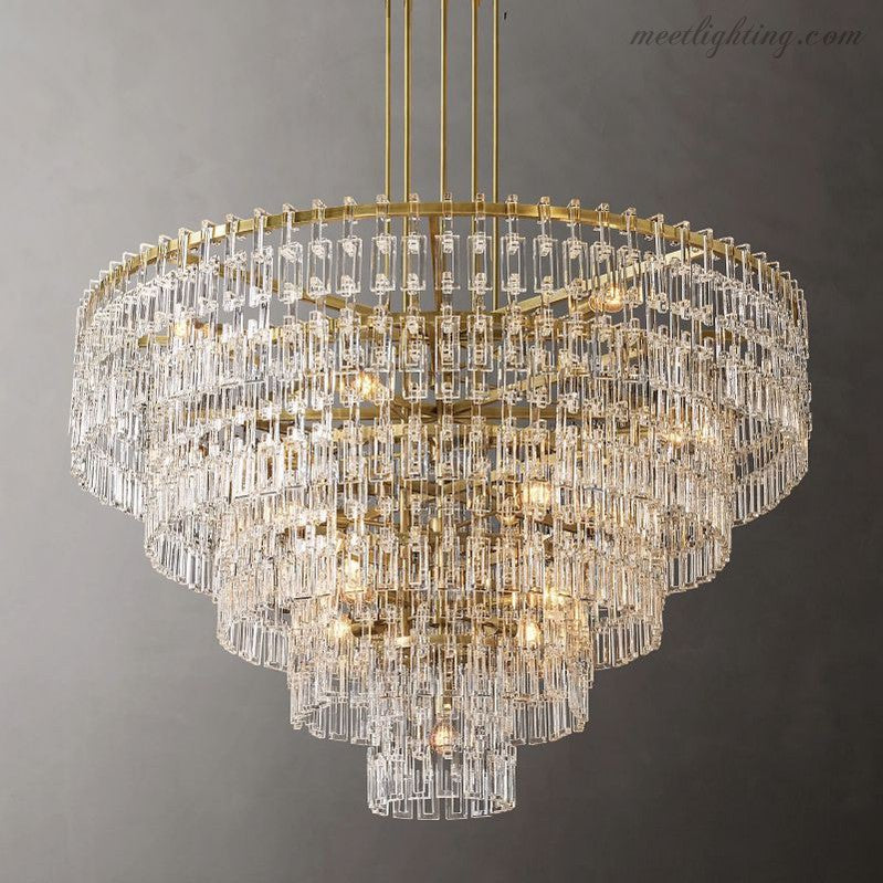 Five-Tier Crystal Chandelier 61 in Diameter 17-Light Statement Ceiling Fixture for Living Room Dining Room Foyer Entryway Hotel Lobby