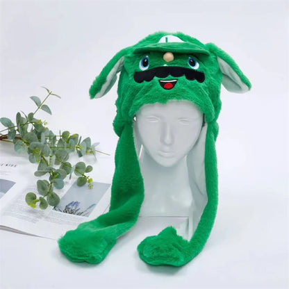 Plush Hat with Pop-Up Ears for Kids & Adults – Interactive Cosplay Beanie with Squeeze Paws | Fun Winter Accessory for Parties, Christmas