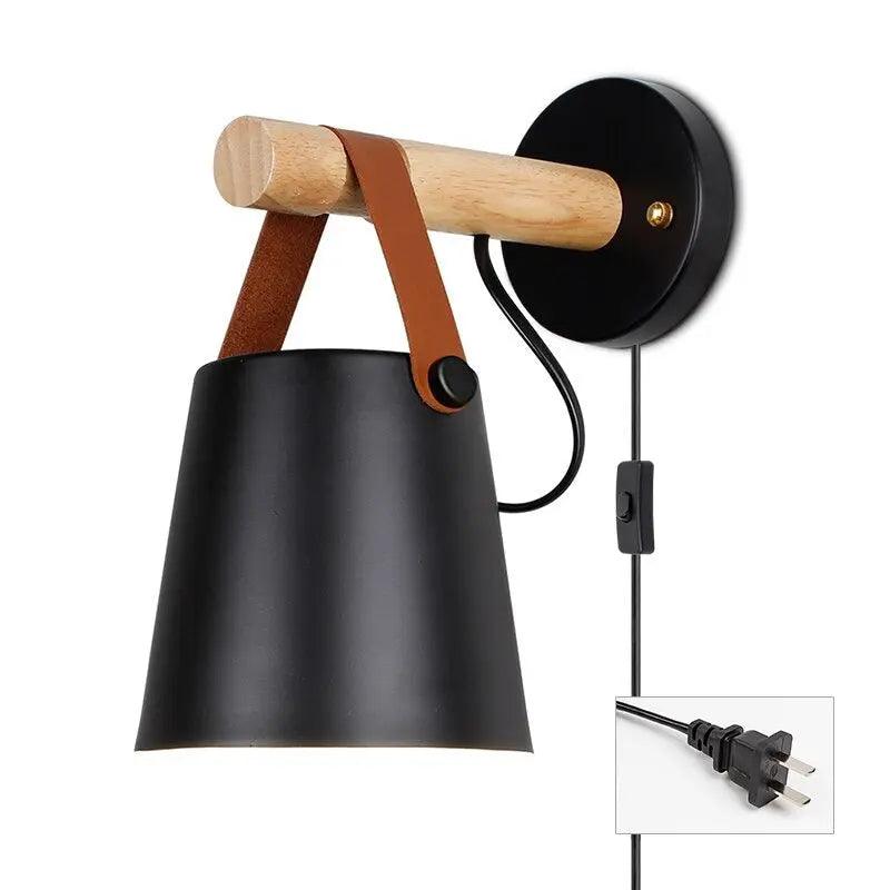 Wooden Wall Sconce Minimalist Bedroom Lighting Black White Hardwired Plug In Ambient Light Fixture Modern Scandinavian Style Home Decor