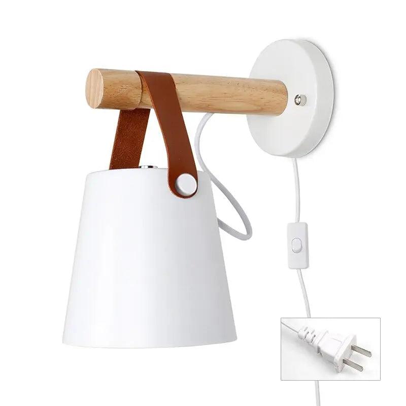 Wooden Wall Sconce Minimalist Bedroom Lighting Black White Hardwired Plug In Ambient Light Fixture Modern Scandinavian Style Home Decor