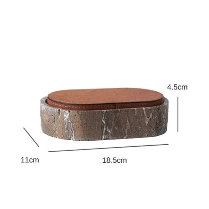 Marlo Jewelry Box for Women - Natural Travertine Stone with Leather Lid