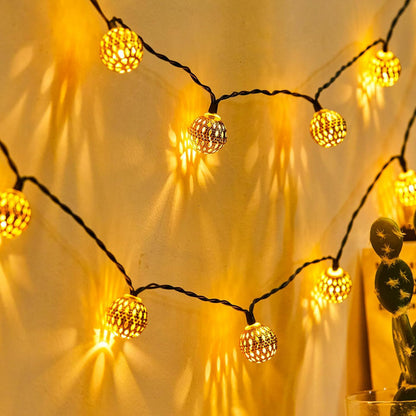 Solar-Powered LED String Lights with Decorative Metal Globes for Outdoor Patio Garden Yard Deck Pergola Fence Pathway Ambient Lighting