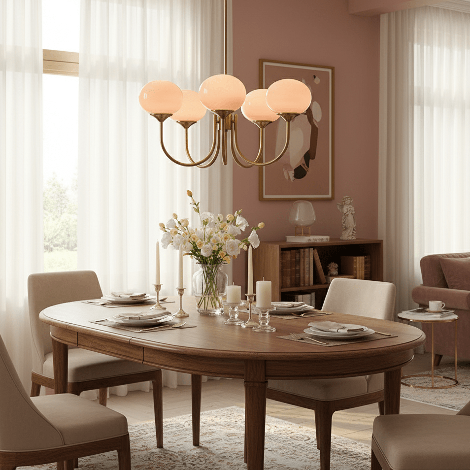 Orb Pendant Light with Adjustable Height Metal Frame and Spherical Shades for Kitchen Island Dining Living Room Bedroom E27 Socket Pink Whit