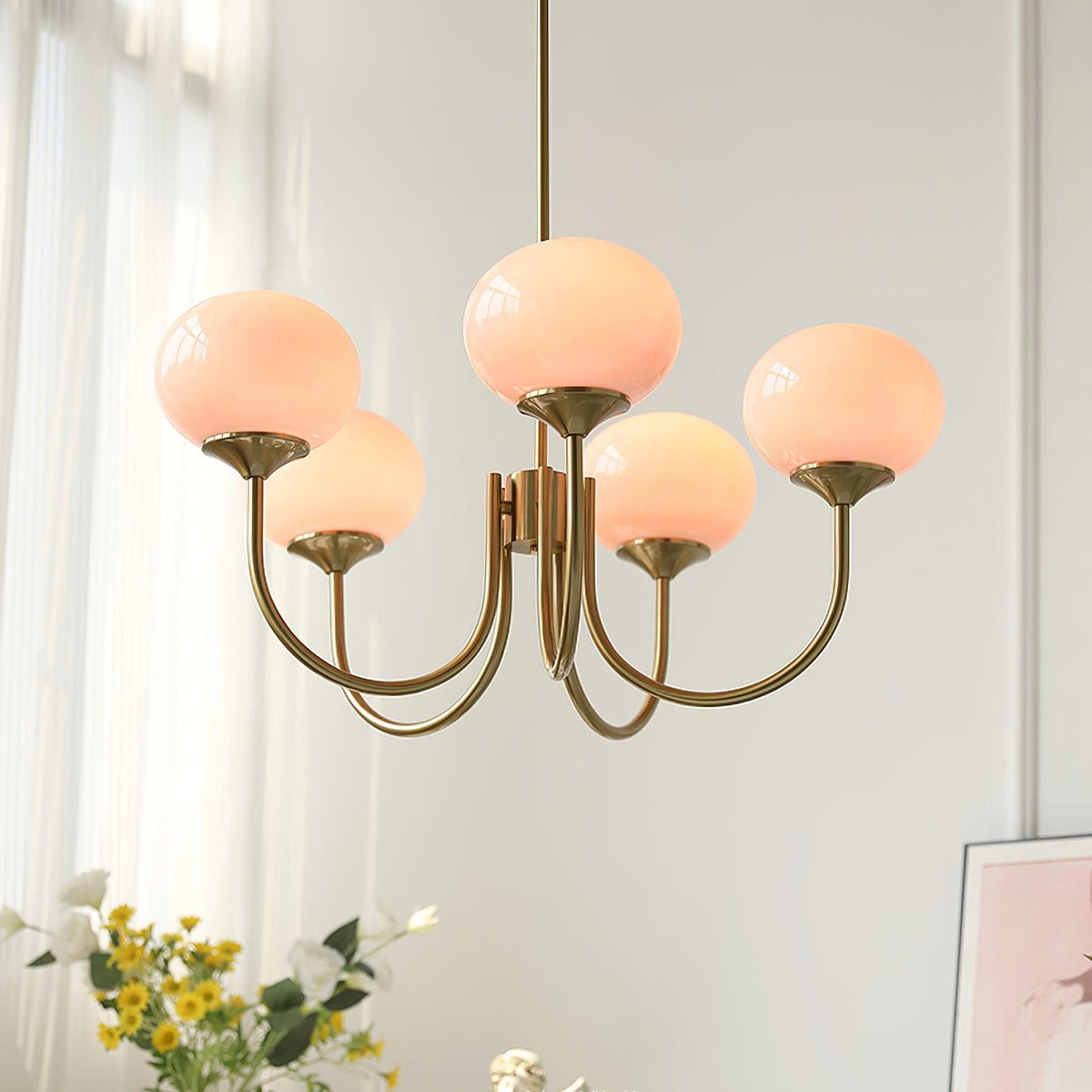 Multi-Head Pendant Chandelier with Colored Glass Shades 18-26 in Metallic Finish for Dining Room Bedroom Kitchen Island Overhead Lighting E2