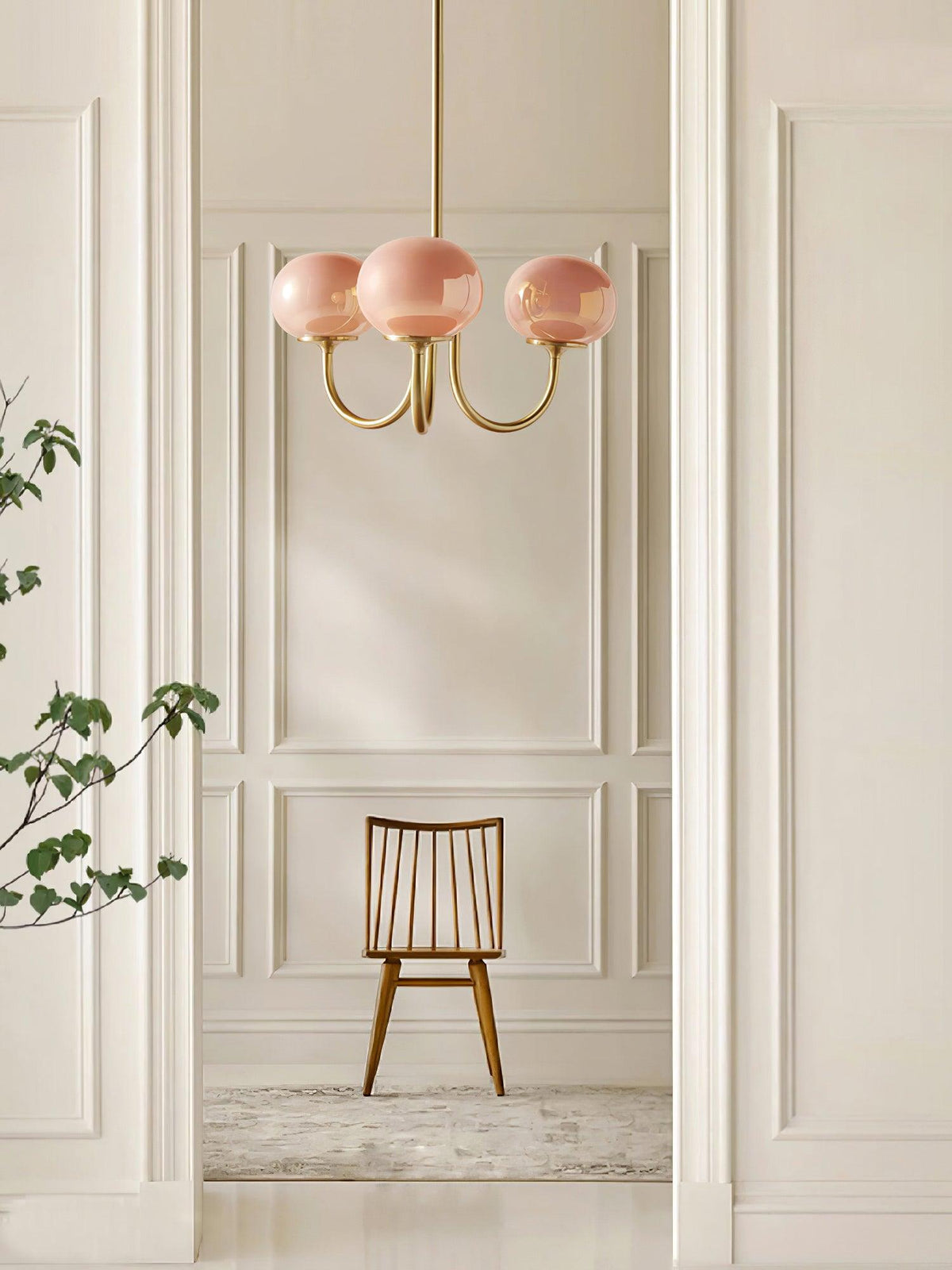 Orb Pendant Light with Adjustable Height Metal Frame and Spherical Shades for Kitchen Island Dining Living Room Bedroom E27 Socket Pink Whit