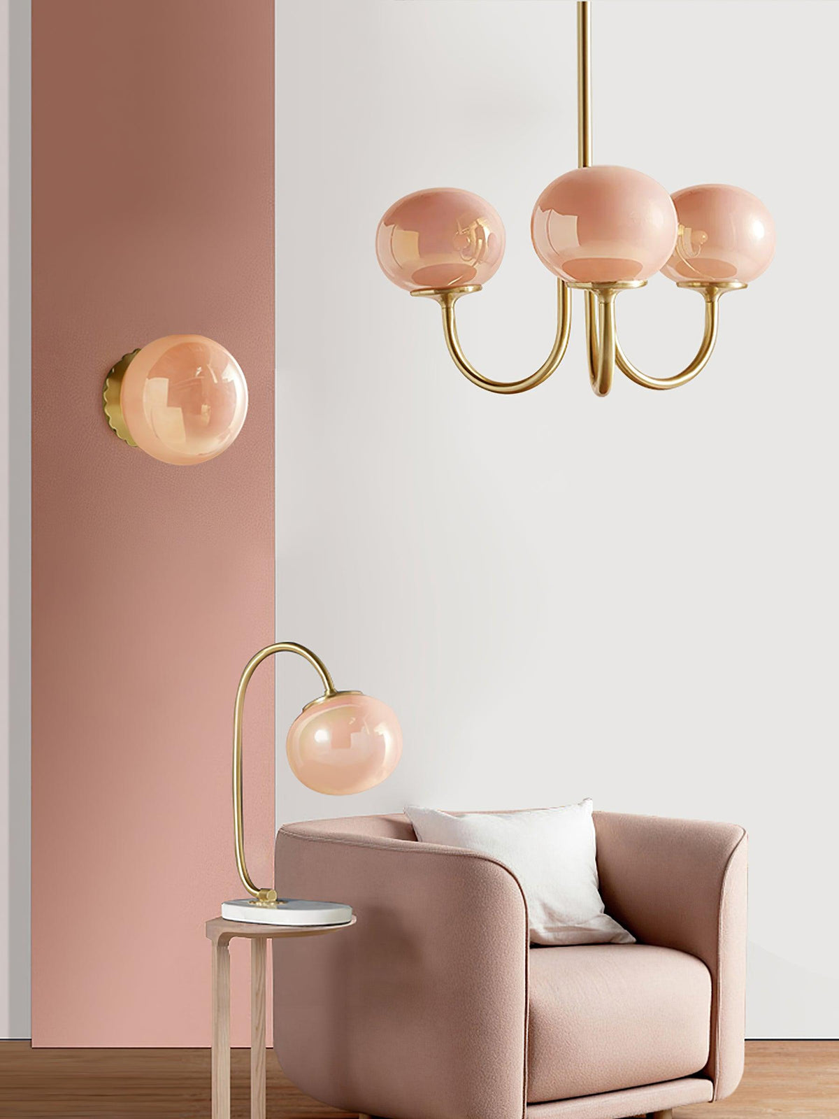 Orb Pendant Light with Adjustable Height Metal Frame and Spherical Shades for Kitchen Island Dining Living Room Bedroom E27 Socket Pink Whit