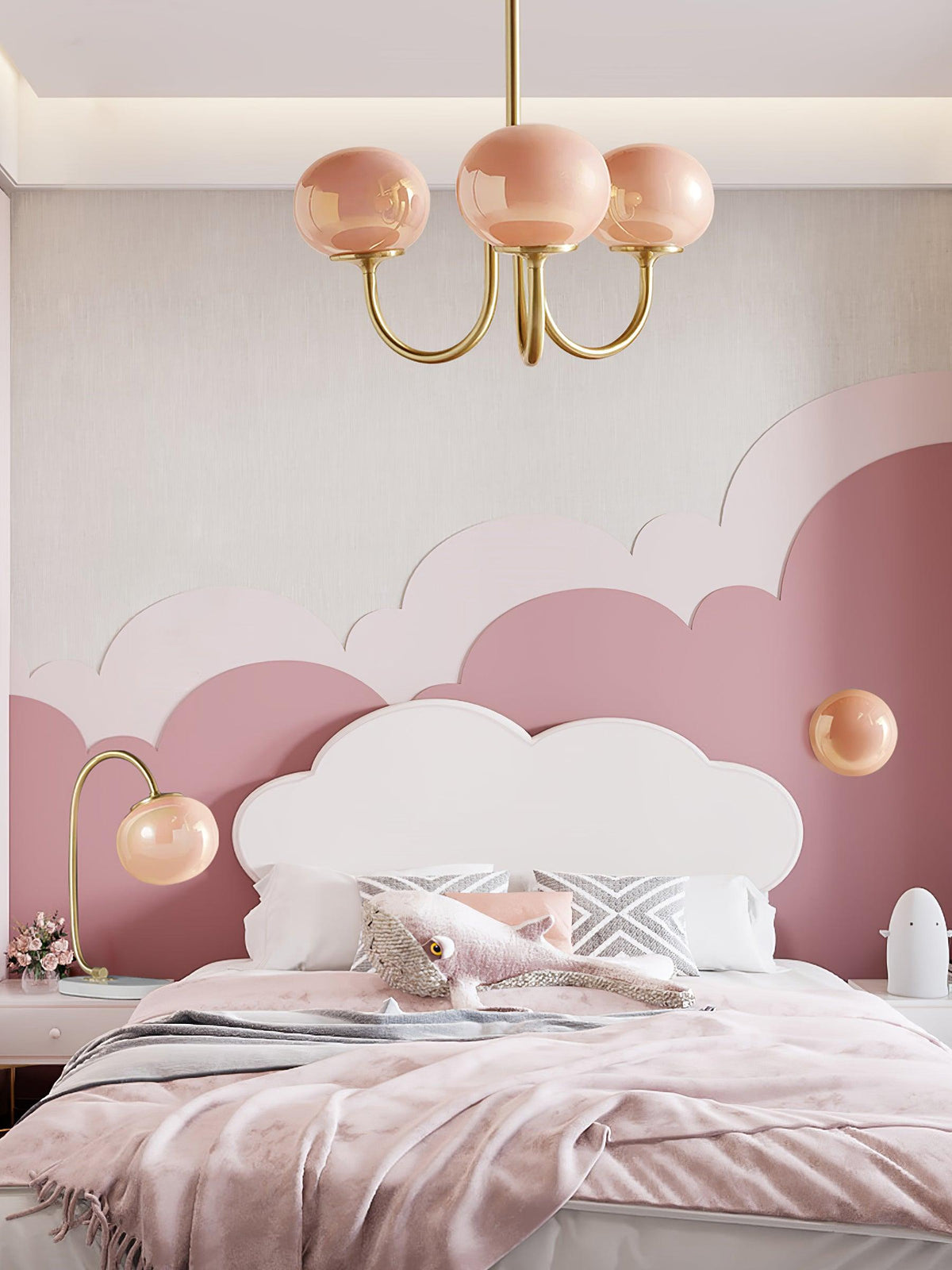 Orb Pendant Light with Adjustable Height Metal Frame and Spherical Shades for Kitchen Island Dining Living Room Bedroom E27 Socket Pink Whit
