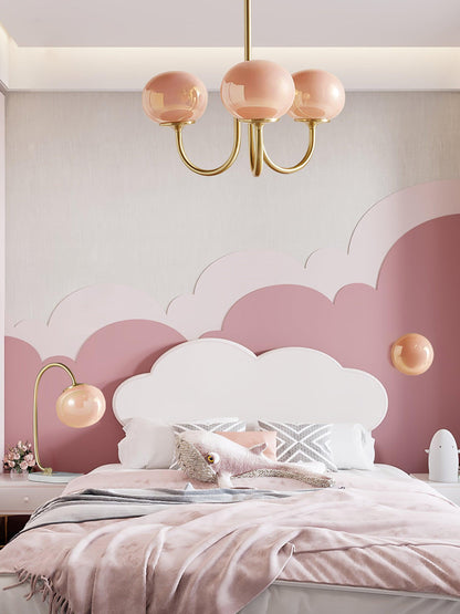 Orb Pendant Light with Adjustable Height Metal Frame and Spherical Shades for Kitchen Island Dining Living Room Bedroom E27 Socket Pink Whit