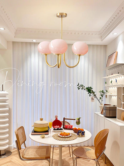 Orb Pendant Light with Adjustable Height Metal Frame and Spherical Shades for Kitchen Island Dining Living Room Bedroom E27 Socket Pink Whit