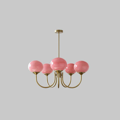 Orb Pendant Light with Adjustable Height Metal Frame and Spherical Shades for Kitchen Island Dining Living Room Bedroom E27 Socket Pink Whit