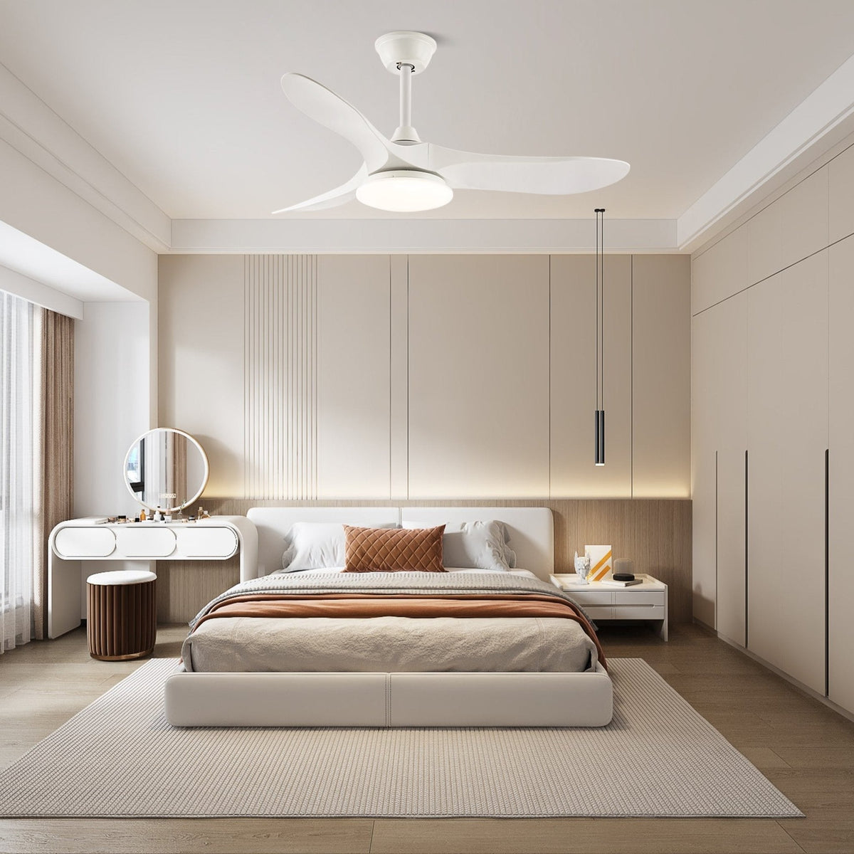 Ceiling Fan with Light 42in 52in Real Wood Blades 6 Speed LED Indoor Modern for Living Room Bedroom Dining Room Office Adjustable Temperatur