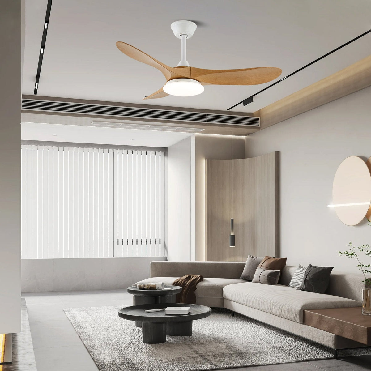Ceiling Fan with Light 42in 52in Real Wood Blades 6 Speed LED Indoor Modern for Living Room Bedroom Dining Room Office Adjustable Temperatur