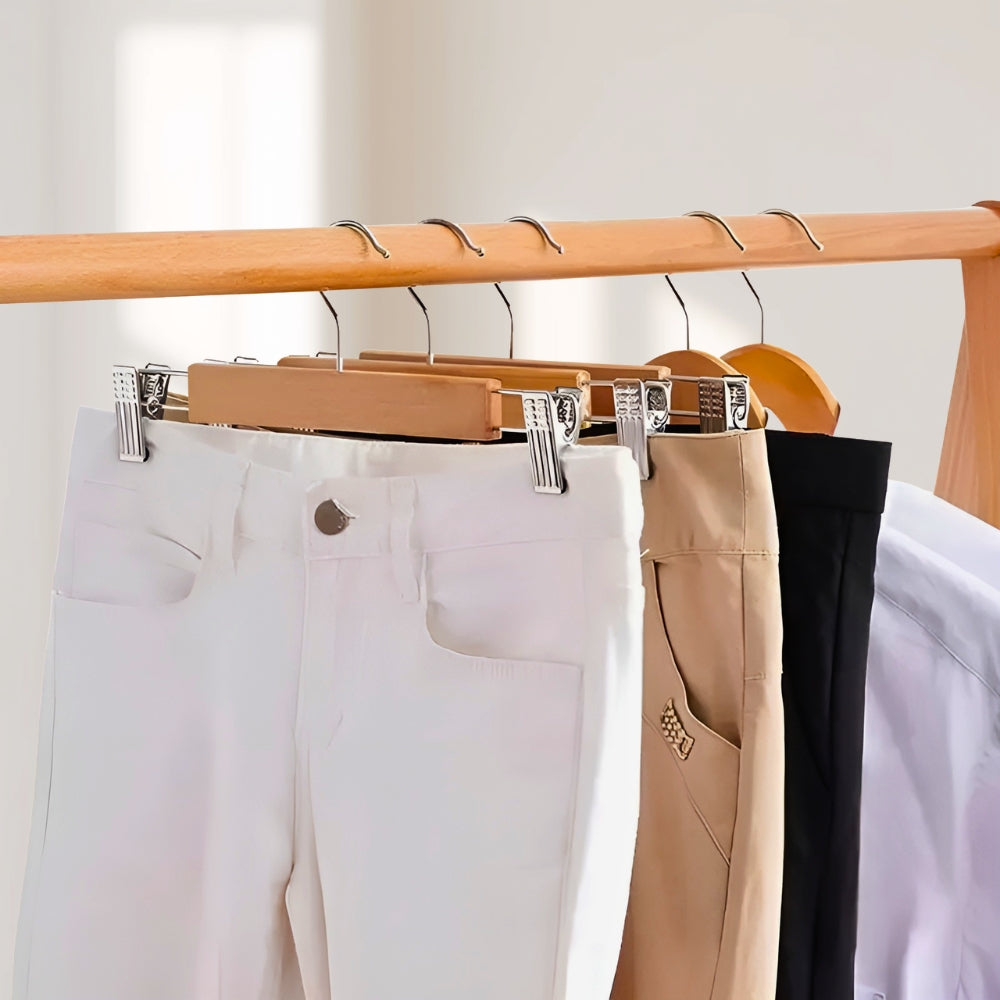 Maxwell Pants Hangers - Wooden with Clips, 10pcs Set