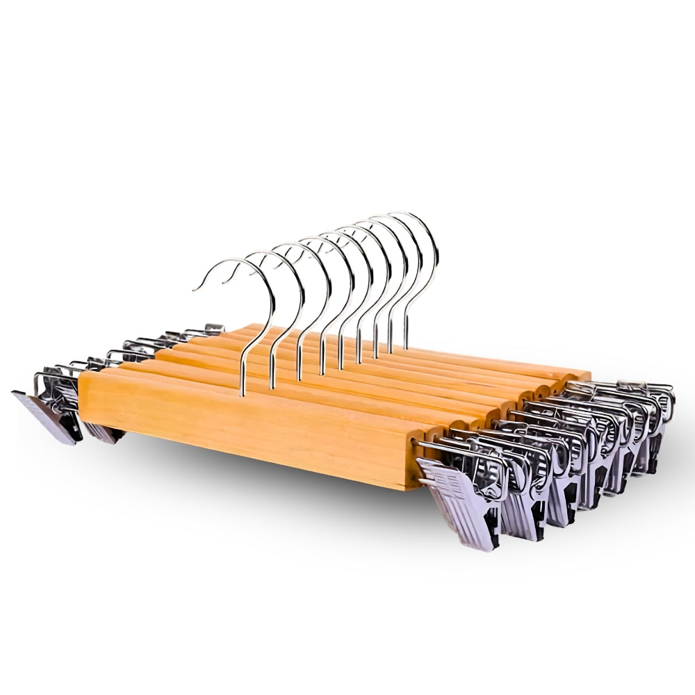 Maxwell Pants Hangers - Wooden with Clips, 10pcs Set
