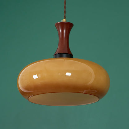 Glass Pendant Light for Kitchen Island & Dining Room — Adjustable Hanging Fixture with Warm Amber Shade, 11 Inch Wide, Dimmable Modern Farmh