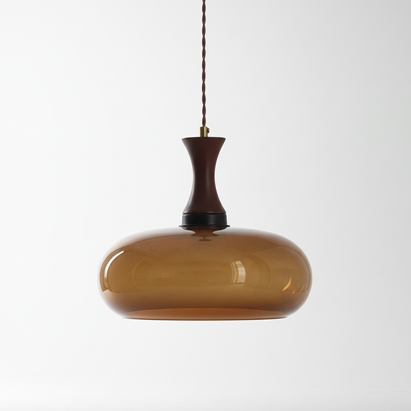 Hanging Light Fixture with Amber Glass Shade 7 Inch Diameter Adjustable Cord for Kitchen Islands Dining Tables Breakfast Bars Modern Farmhou