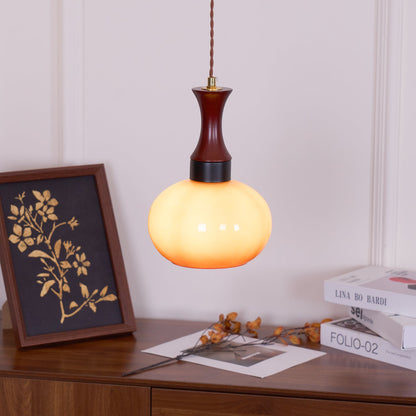 Hanging Light Fixture with Amber Glass Shade 7 Inch Diameter Adjustable Cord for Kitchen Islands Dining Tables Breakfast Bars Modern Farmhou