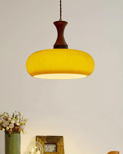 Hanging Light Fixture with Amber Glass Shade 7 Inch Diameter Adjustable Cord for Kitchen Islands Dining Tables Breakfast Bars Modern Farmhou