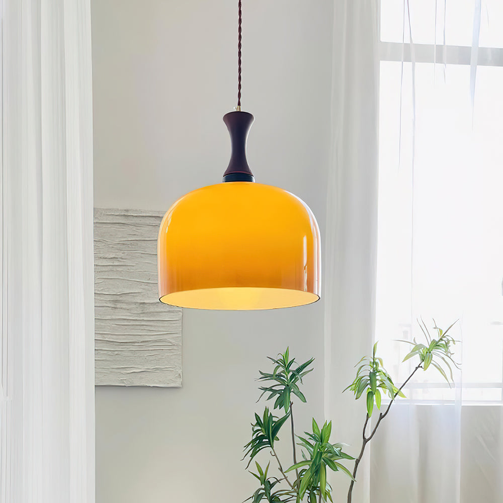 Hanging Light Fixture with Amber Glass Shade 7 Inch Diameter Adjustable Cord for Kitchen Islands Dining Tables Breakfast Bars Modern Farmhou