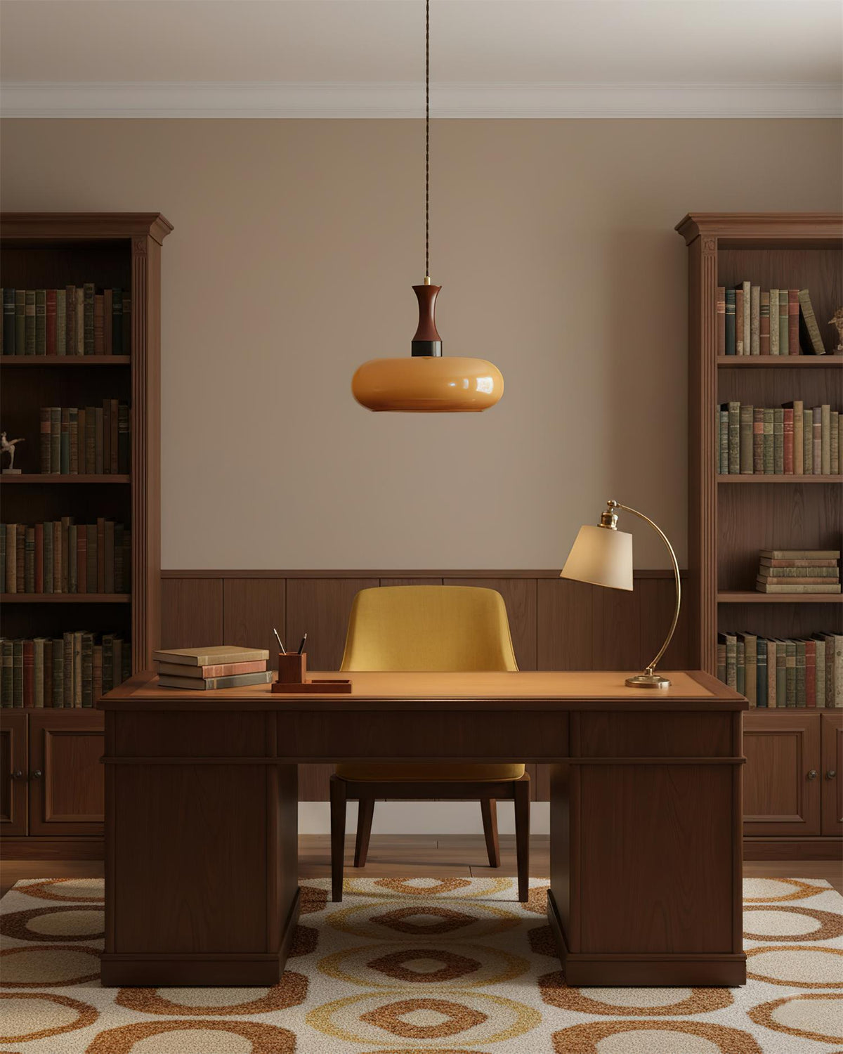 Glass Pendant Light for Kitchen Island & Dining Room — Adjustable Hanging Fixture with Warm Amber Shade, 11 Inch Wide, Dimmable Modern Farmh