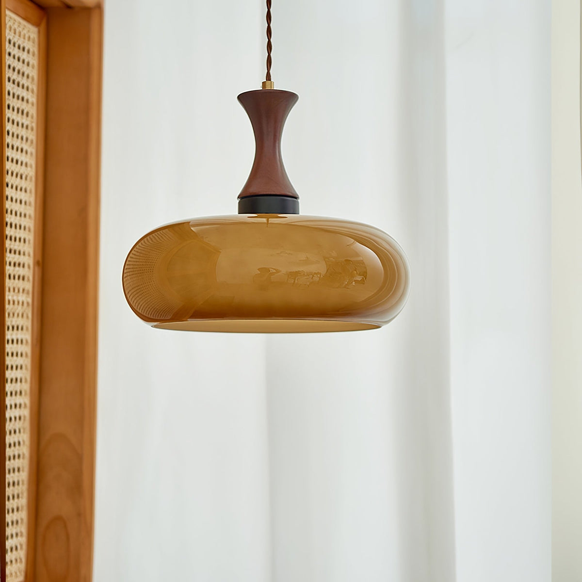 Glass Pendant Light for Kitchen Island & Dining Room — Adjustable Hanging Fixture with Warm Amber Shade, 11 Inch Wide, Dimmable Modern Farmh