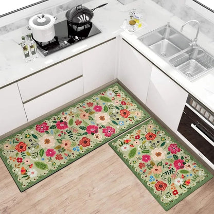 Meadowlyn Kitchen Mat Set - Boho Floral, Anti-Fatigue, Washable