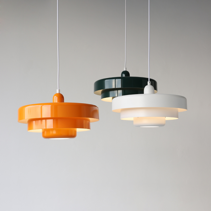 Round Metal Pendant Light 14-Inch Industrial Farmhouse Ceiling Fixture for Kitchen Island Dining Room Bedroom E26 Socket Green Orange