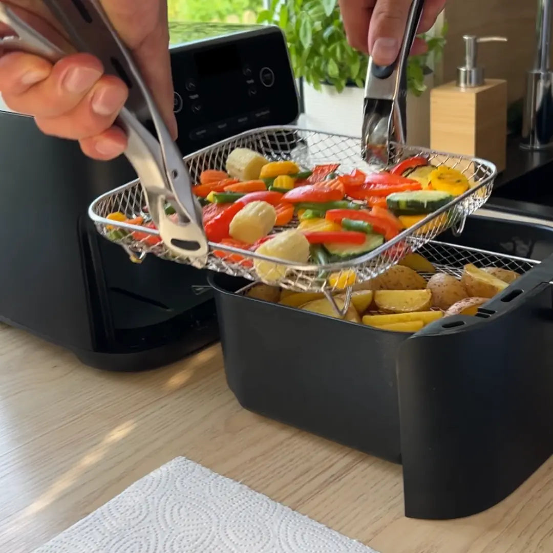 Stackable Air Fryer Racks Set of 3 with Heat-Resistant Tongs for Multi-Level Cooking Kitchen Accessory Round Square Rectangular Stainless St