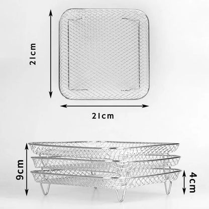 Stackable Air Fryer Racks Set of 3 with Heat-Resistant Tongs for Multi-Level Cooking Kitchen Accessory Round Square Rectangular Stainless St