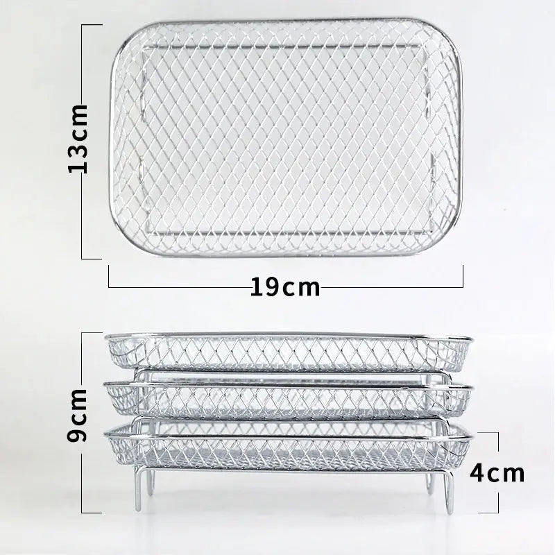 Stackable Air Fryer Racks Set of 3 with Heat-Resistant Tongs for Multi-Level Cooking Kitchen Accessory Round Square Rectangular Stainless St
