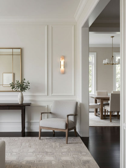 Handcrafted Alabaster Sconce with Brass Accent 14 in Wall Light for Bedroom Hallway Living Room Indoor Fixture G4 LED Modern Elongated Stone