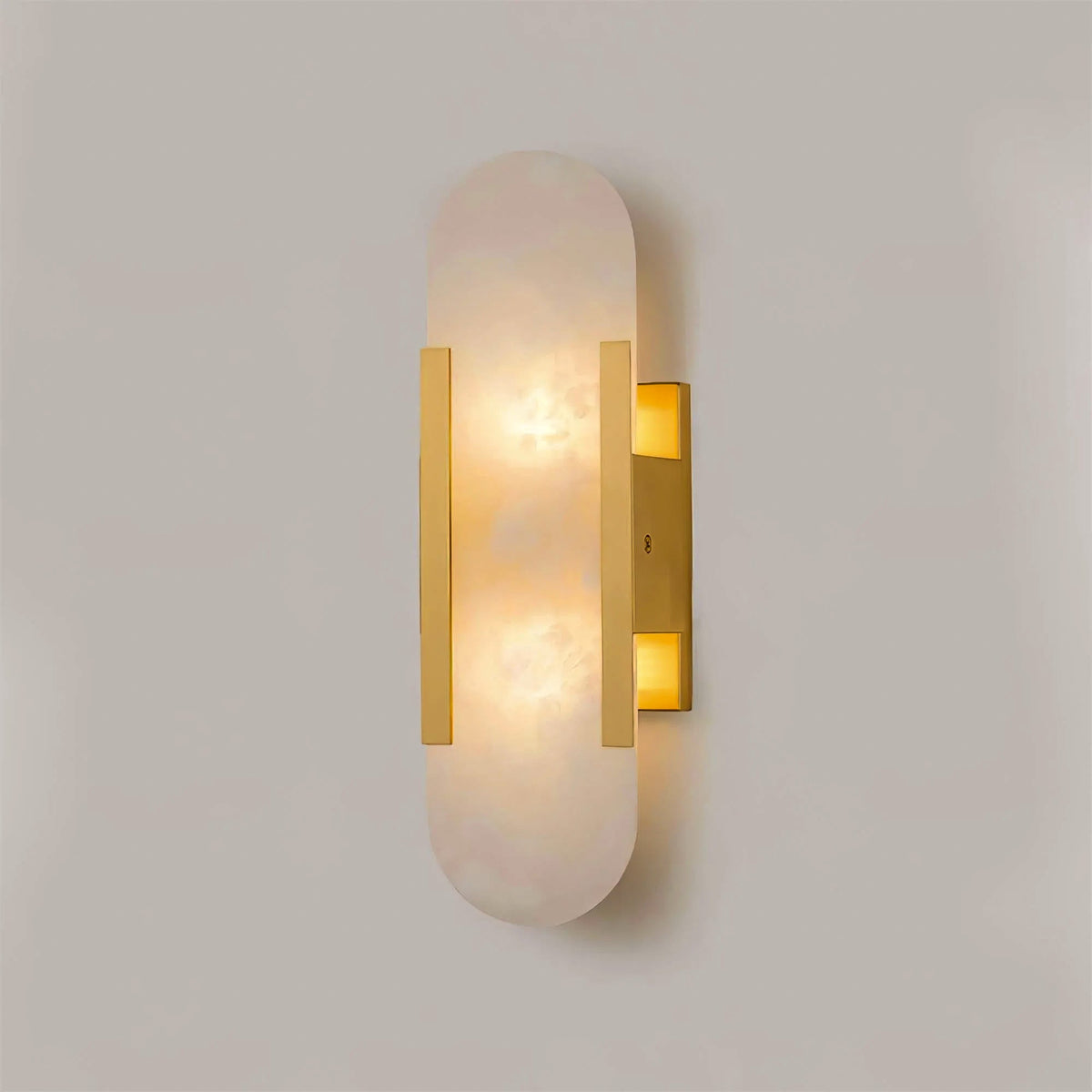 Handcrafted Alabaster Sconce with Brass Accent 14 in Wall Light for Bedroom Hallway Living Room Indoor Fixture G4 LED Modern Elongated Stone