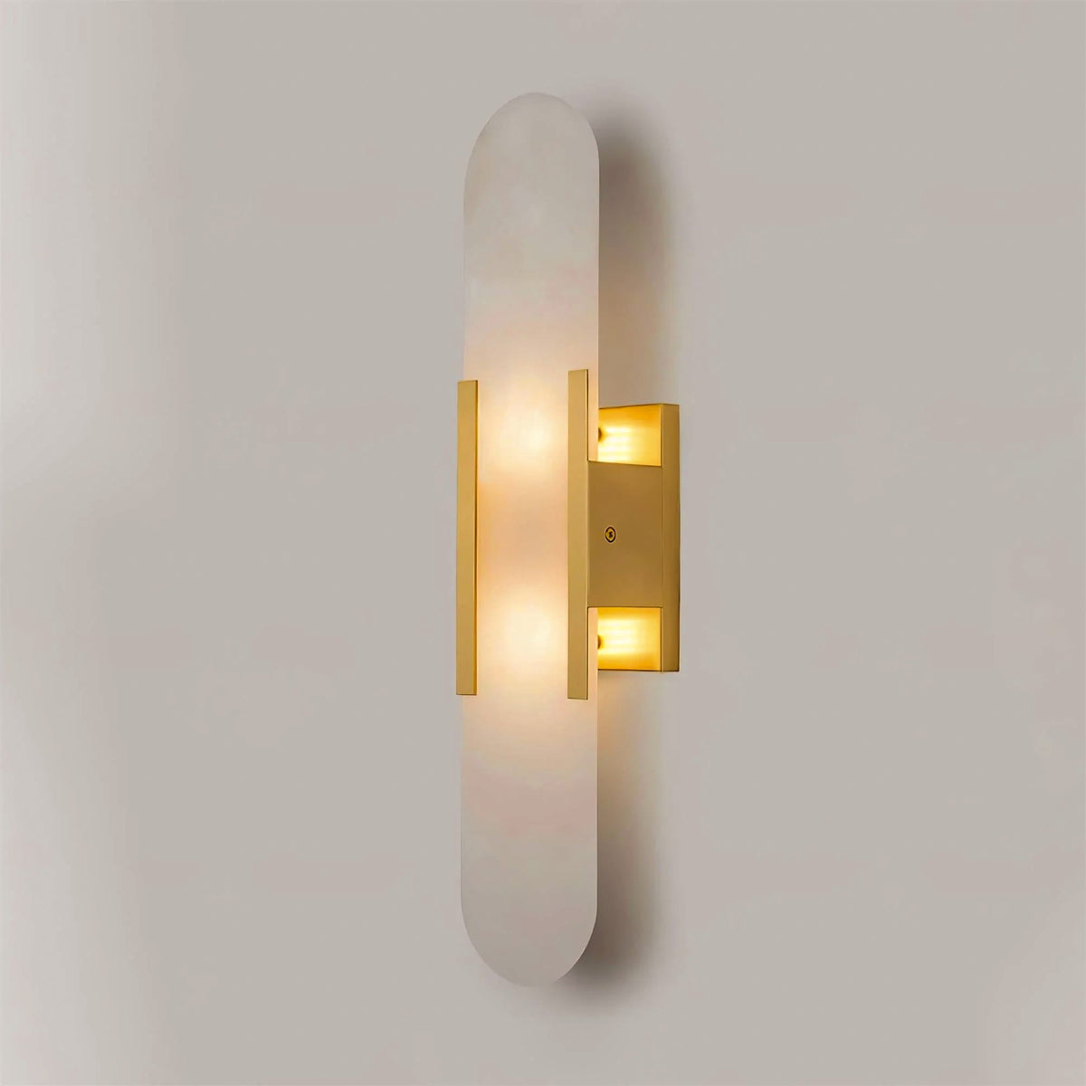 Handcrafted Alabaster Sconce with Brass Accent 14 in Wall Light for Bedroom Hallway Living Room Indoor Fixture G4 LED Modern Elongated Stone