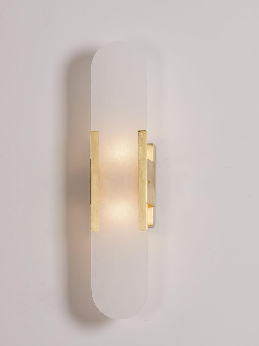 Handcrafted Alabaster Sconce with Brass Accent 14 in Wall Light for Bedroom Hallway Living Room Indoor Fixture G4 LED Modern Elongated Stone