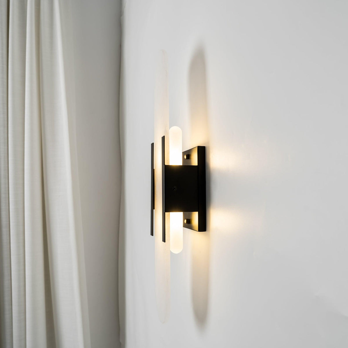Handcrafted Alabaster Sconce with Brass Accent 14 in Wall Light for Bedroom Hallway Living Room Indoor Fixture G4 LED Modern Elongated Stone