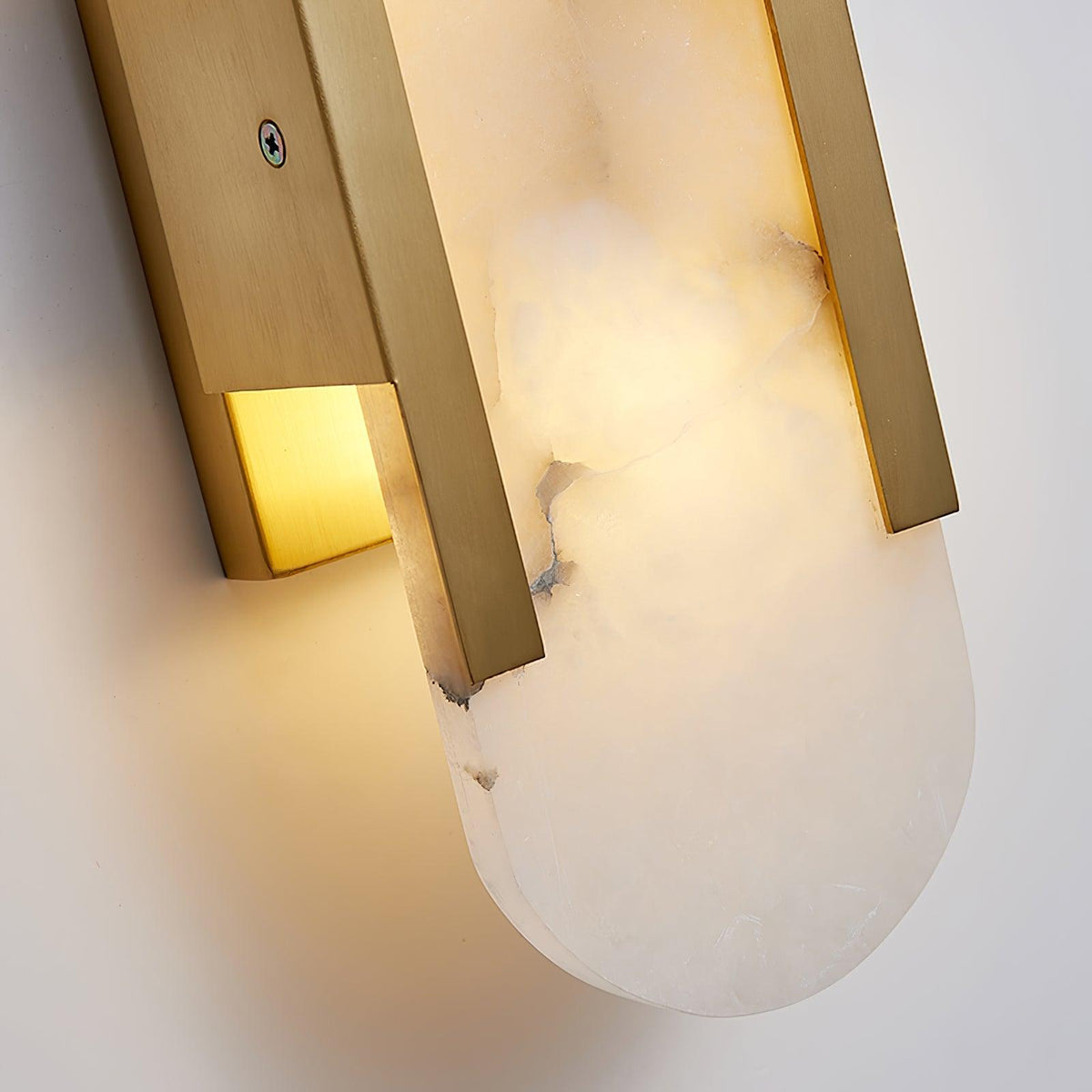 Handcrafted Alabaster Sconce with Brass Accent 14 in Wall Light for Bedroom Hallway Living Room Indoor Fixture G4 LED Modern Elongated Stone