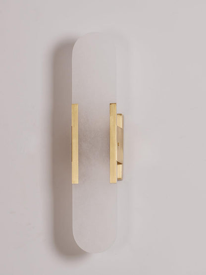 Handcrafted Alabaster Sconce with Brass Accent 14 in Wall Light for Bedroom Hallway Living Room Indoor Fixture G4 LED Modern Elongated Stone