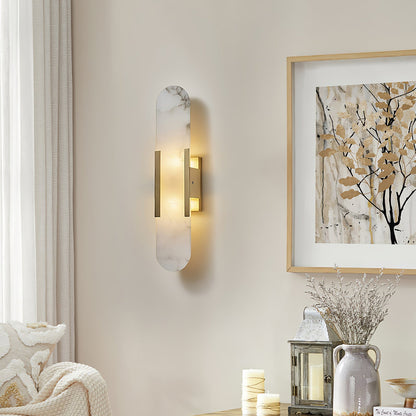 Handcrafted Alabaster Sconce with Brass Accent 14 in Wall Light for Bedroom Hallway Living Room Indoor Fixture G4 LED Modern Elongated Stone