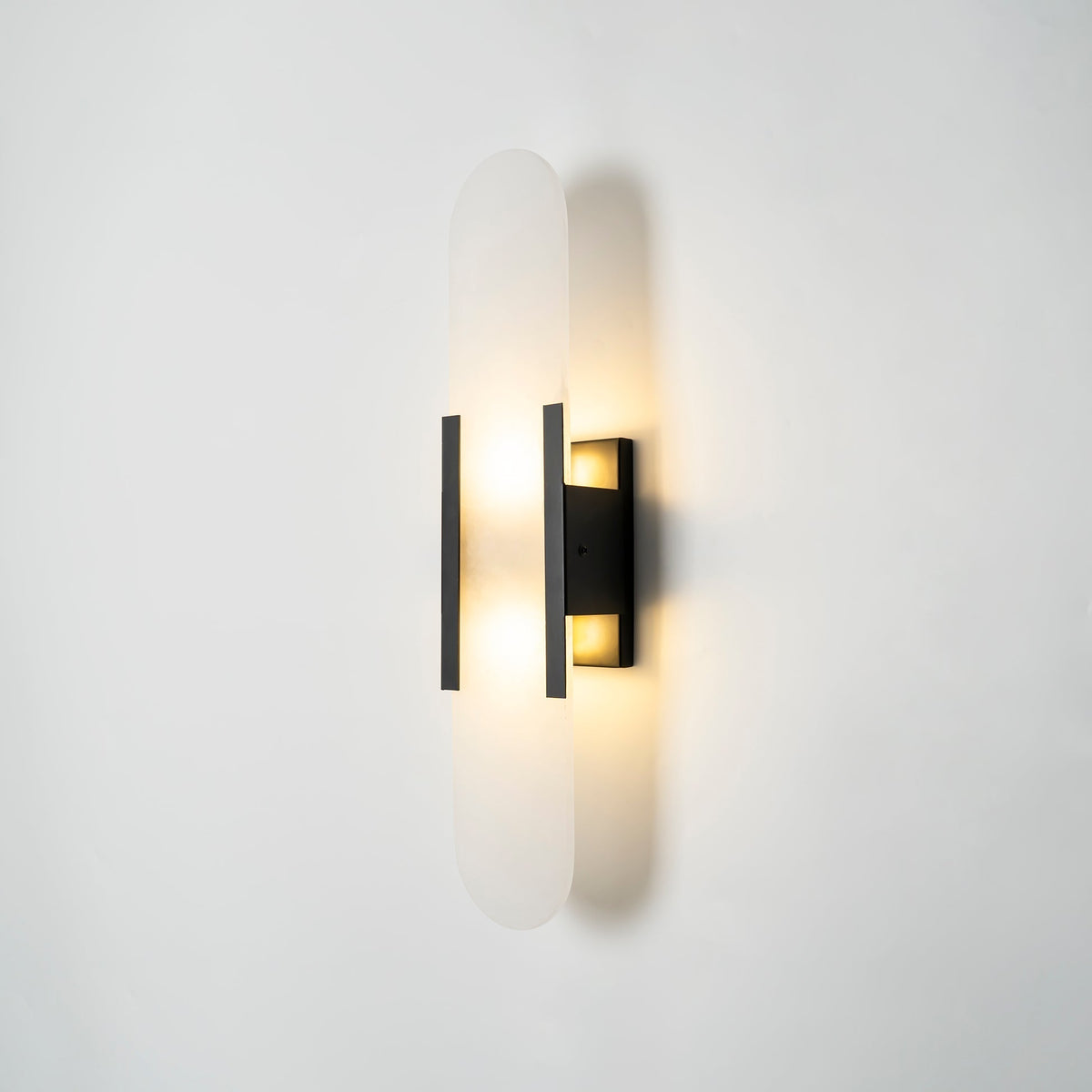 Handcrafted Alabaster Sconce with Brass Accent 14 in Wall Light for Bedroom Hallway Living Room Indoor Fixture G4 LED Modern Elongated Stone