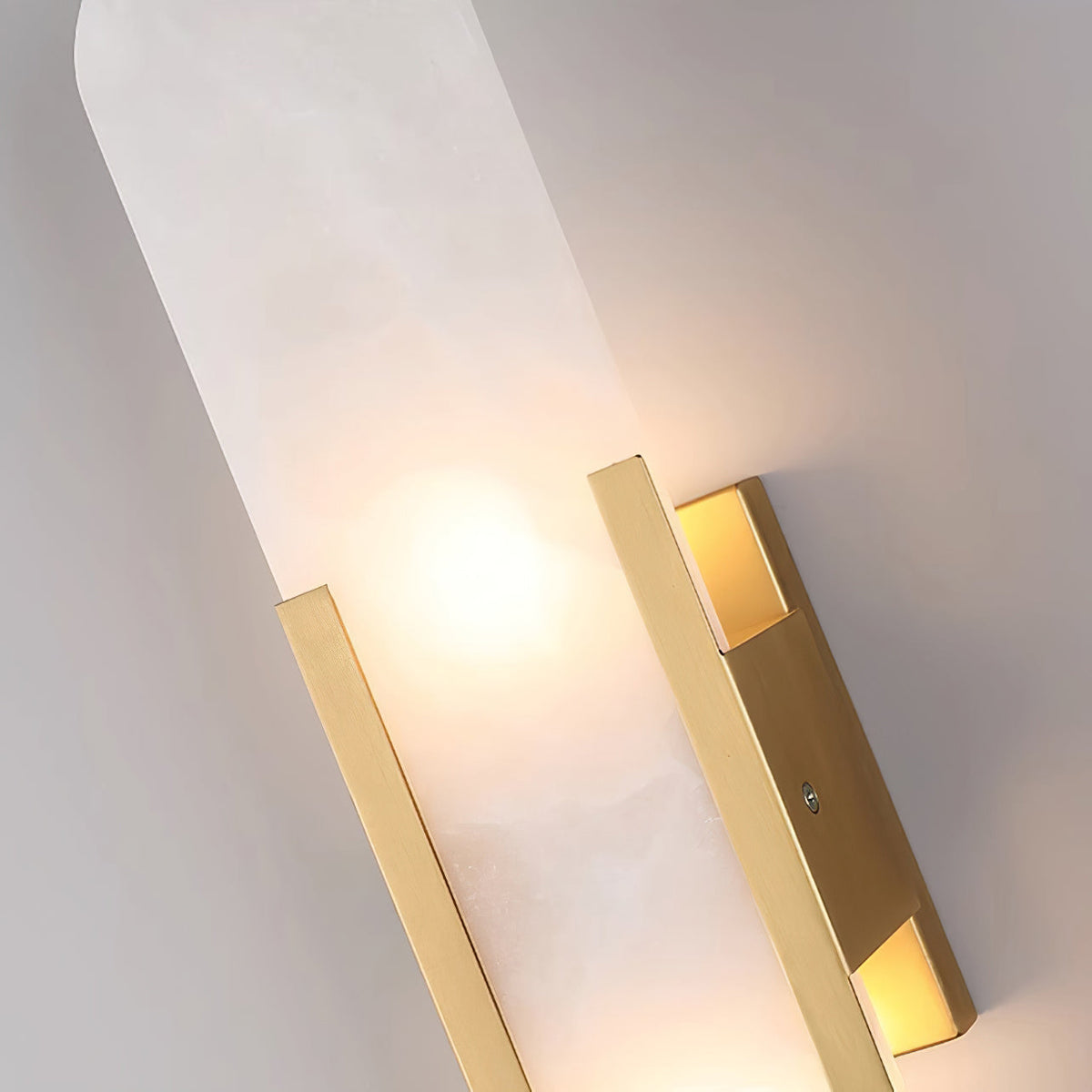 Handcrafted Alabaster Sconce with Brass Accent 14 in Wall Light for Bedroom Hallway Living Room Indoor Fixture G4 LED Modern Elongated Stone
