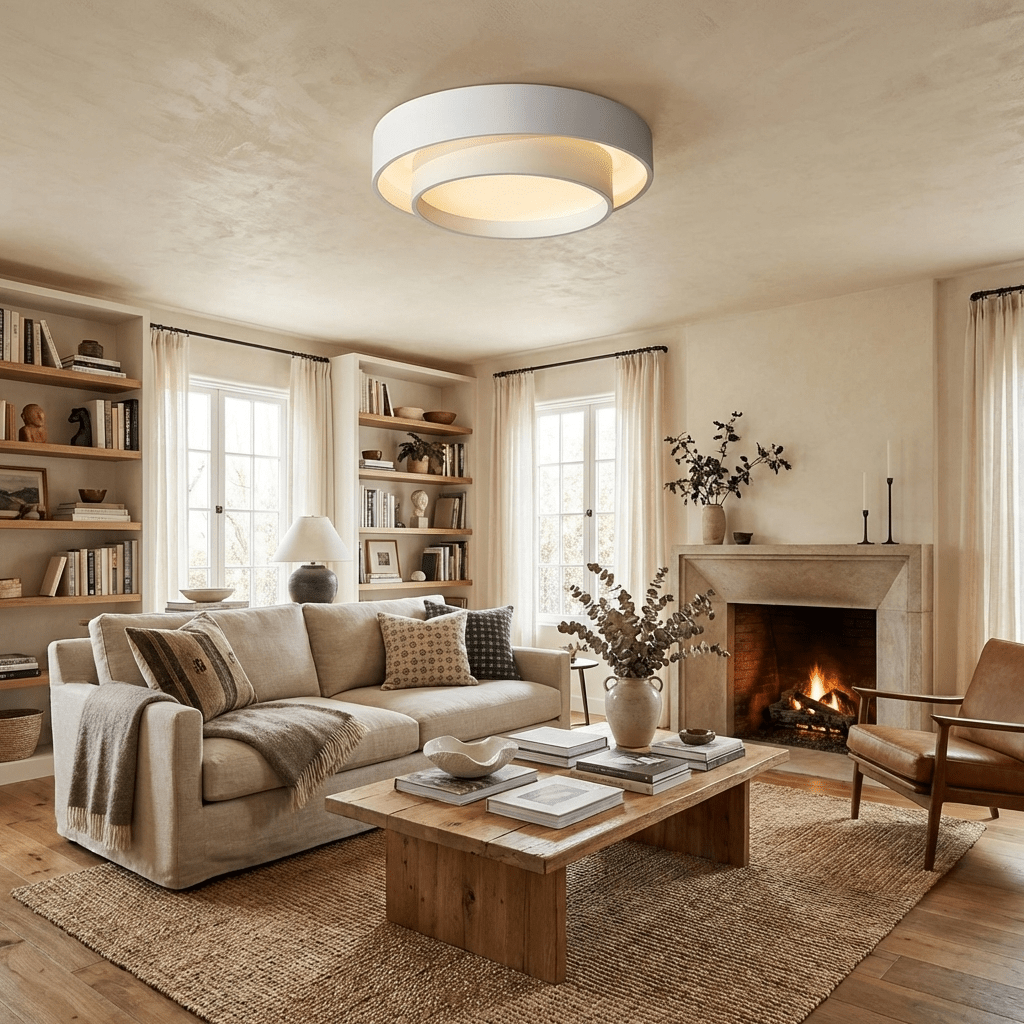 Round LED Flush Mount Light Fixture Metal White 16 20 24 Inch for Bedroom Living Room Office Modern Low Profile Overhead Lighting 3000K 4000