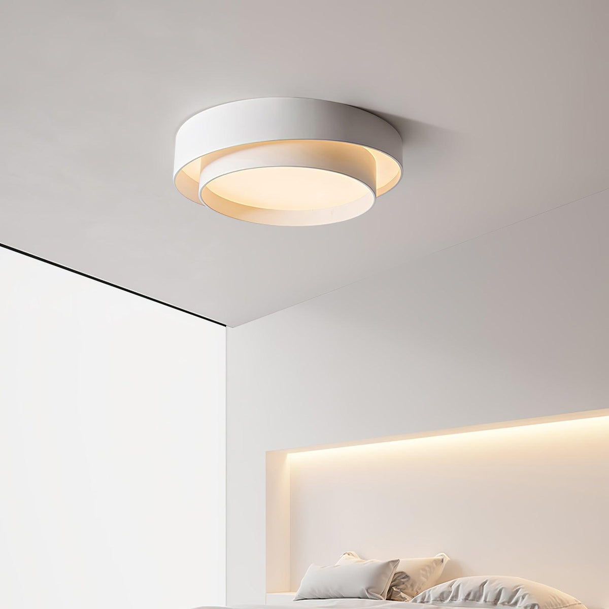Round LED Flush Mount Light Fixture Metal White 16 20 24 Inch for Bedroom Living Room Office Modern Low Profile Overhead Lighting 3000K 4000