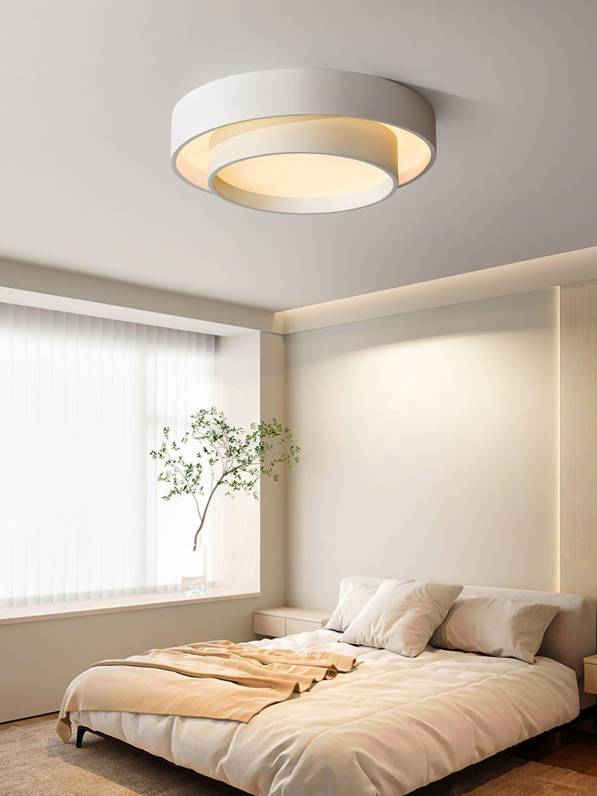 Round LED Flush Mount Light Fixture Metal White 16 20 24 Inch for Bedroom Living Room Office Modern Low Profile Overhead Lighting 3000K 4000
