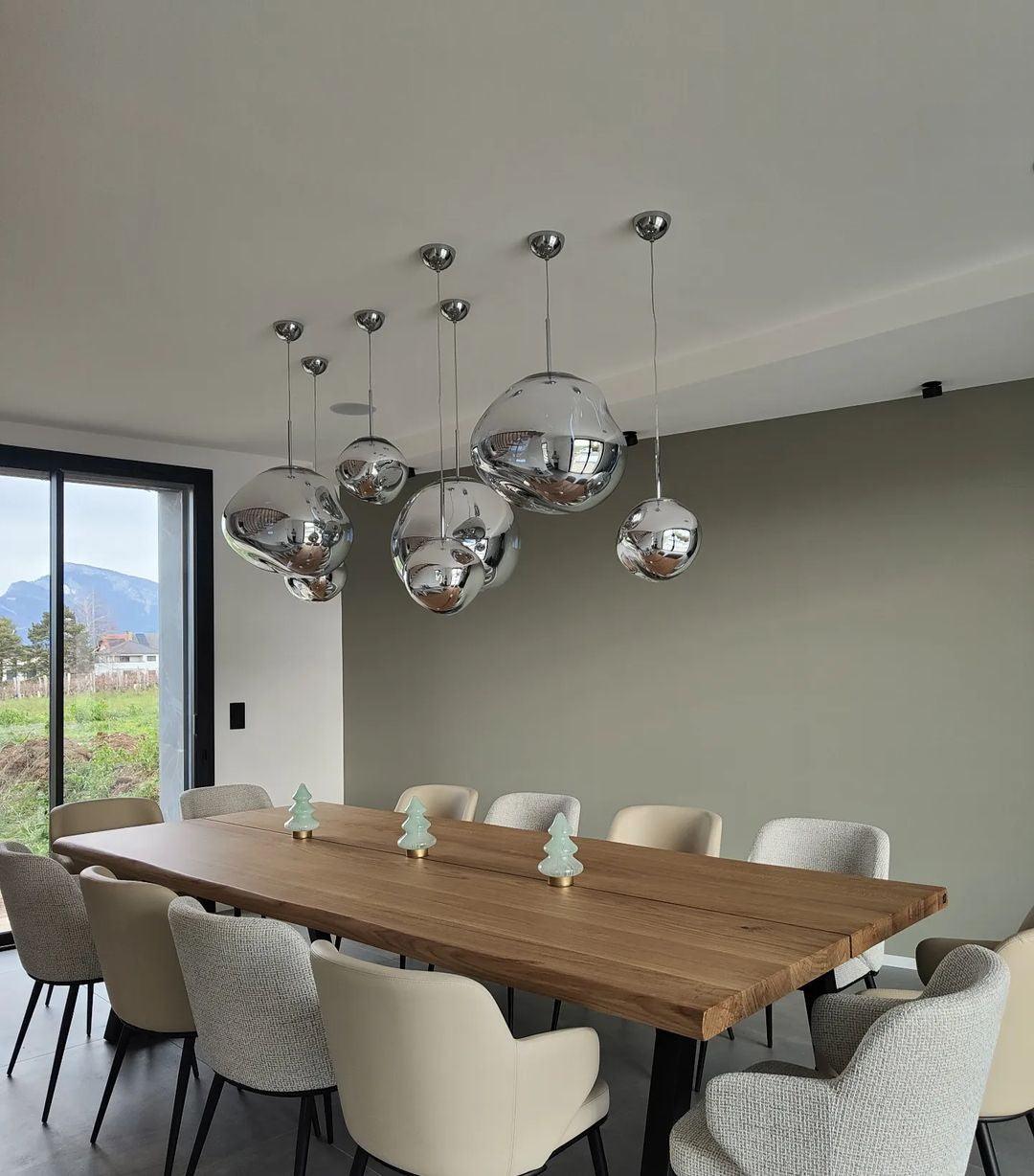 Hanging Dome Shade with Reflective Finish – Adjustable Drop Fixture for Kitchen Island, Dining Room, Bedroom – Metal Construction with E26 S