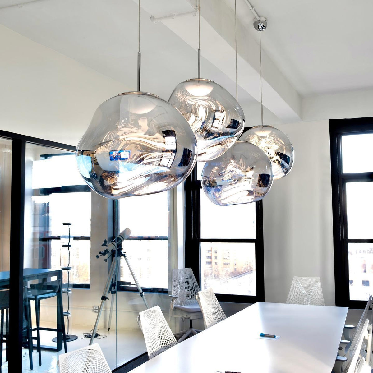 Hanging Dome Shade with Reflective Finish – Adjustable Drop Fixture for Kitchen Island, Dining Room, Bedroom – Metal Construction with E26 S