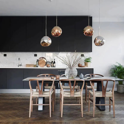 Reflective Globe Hanging Light Fixture Adjustable Height E27 Socket for Kitchens Dining Rooms | Modern Orb Ceiling Lamp Chrome Gold Glass