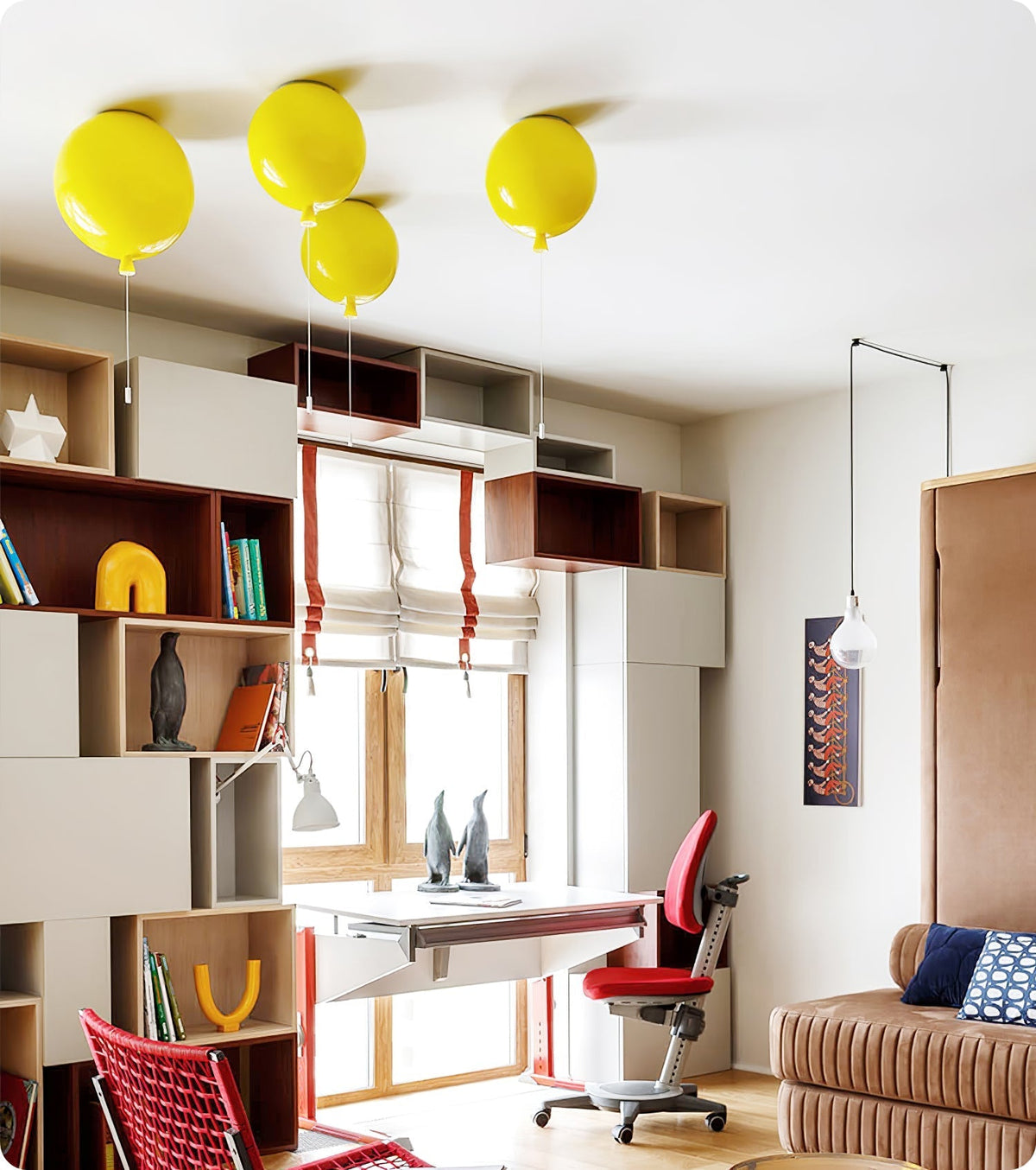Kids Room Hanging Light Fixture with Pull Chain Switch – Playful Orb Shape Pendant Lamp for Nursery, Bedroom & Play Area – E27 Socket, Multi